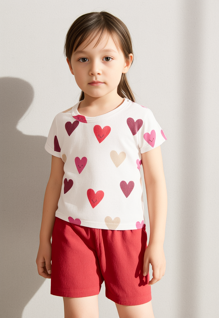 Hearts Print Red Shorts Baby Set