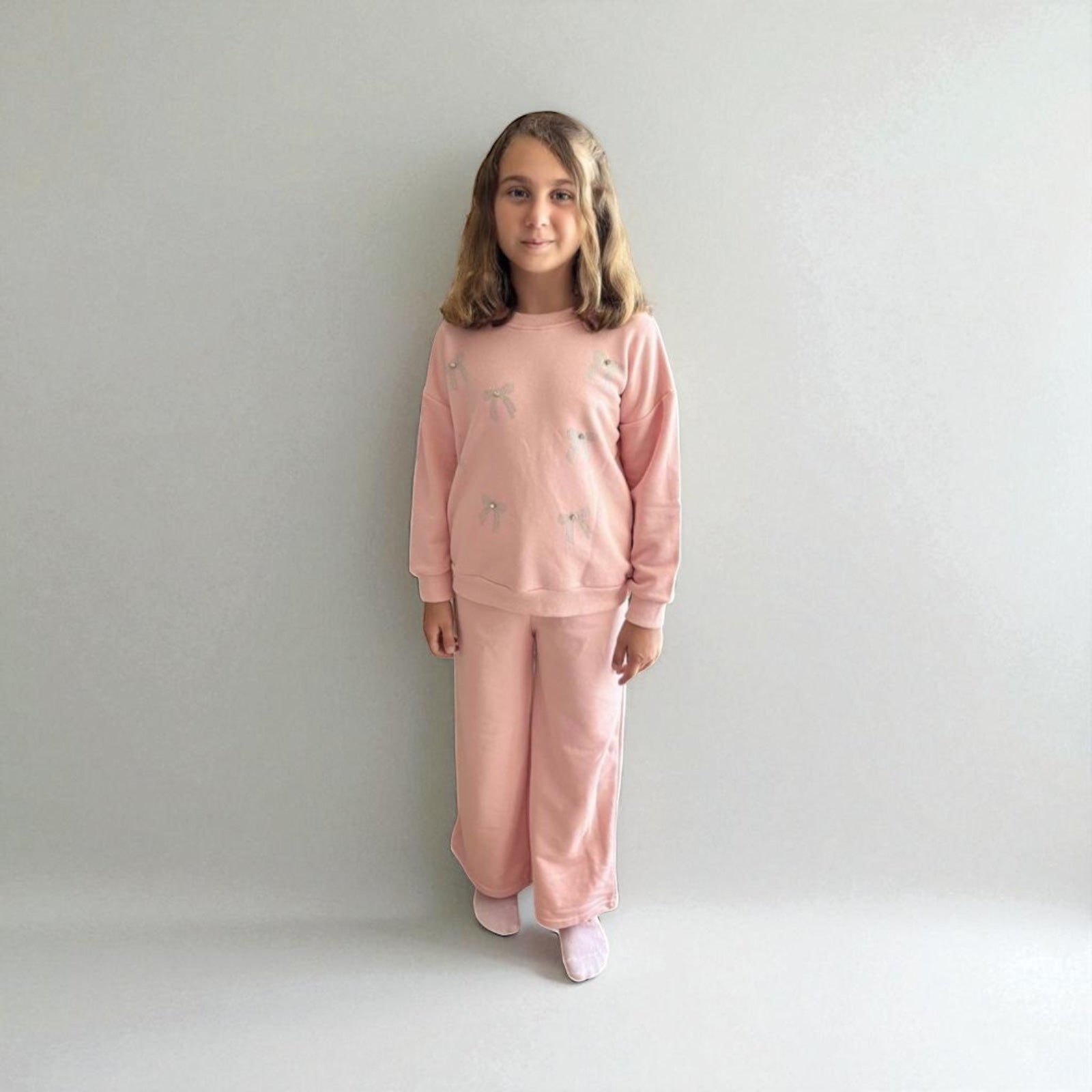 Girls Pink Wide-Leg Tracksuit