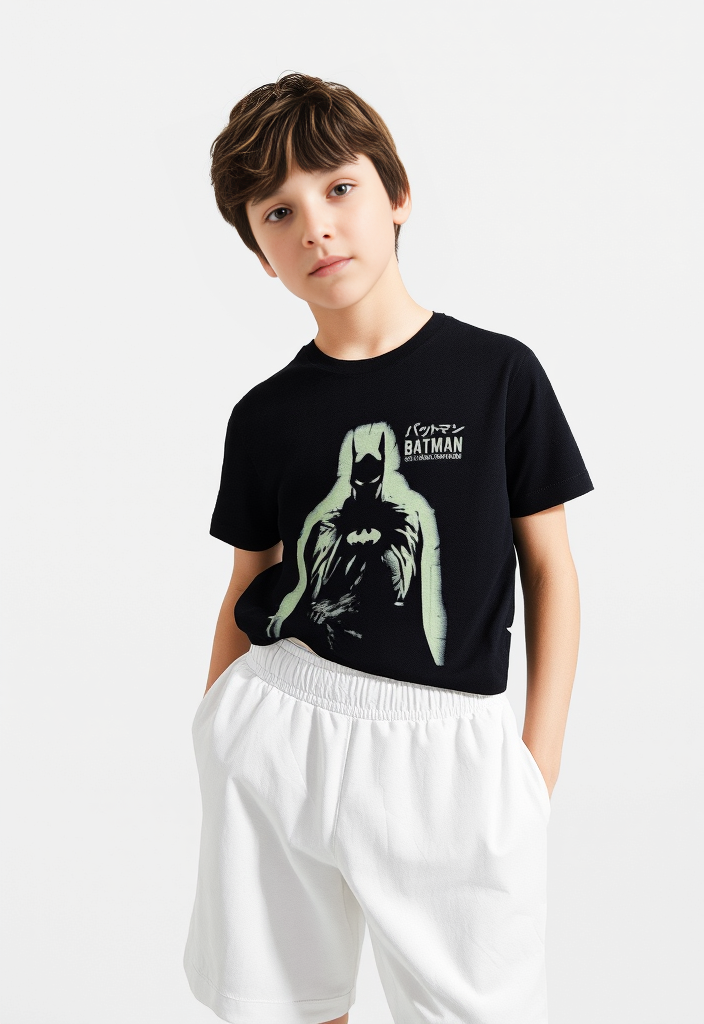 Batman Graphic T-Shirt with White Cotton Shorts