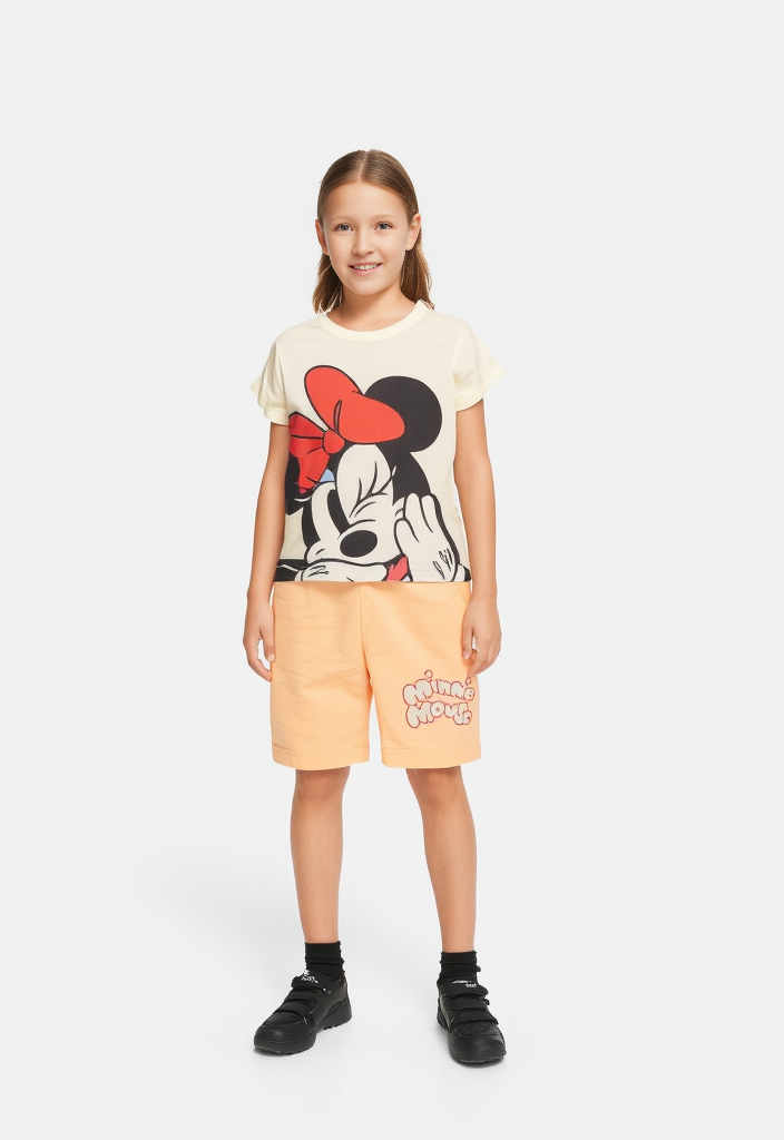 Minnie Mouse Graphic T-Shirt & Peach Shorts Set