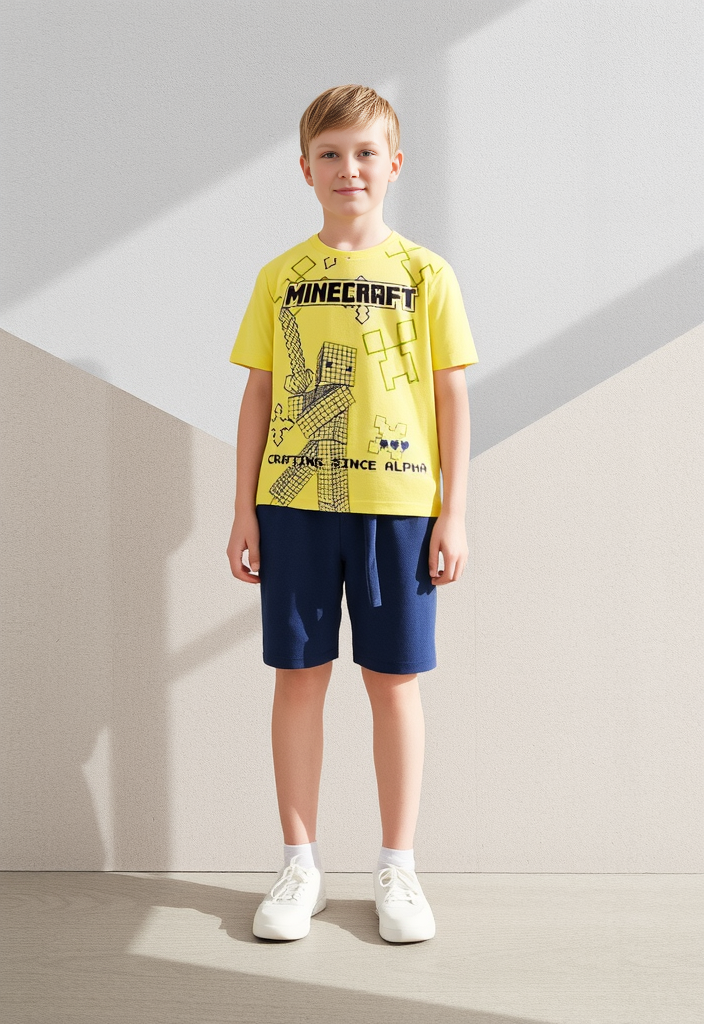 Minecraft Yellow T-Shirt & Navy Shorts Set