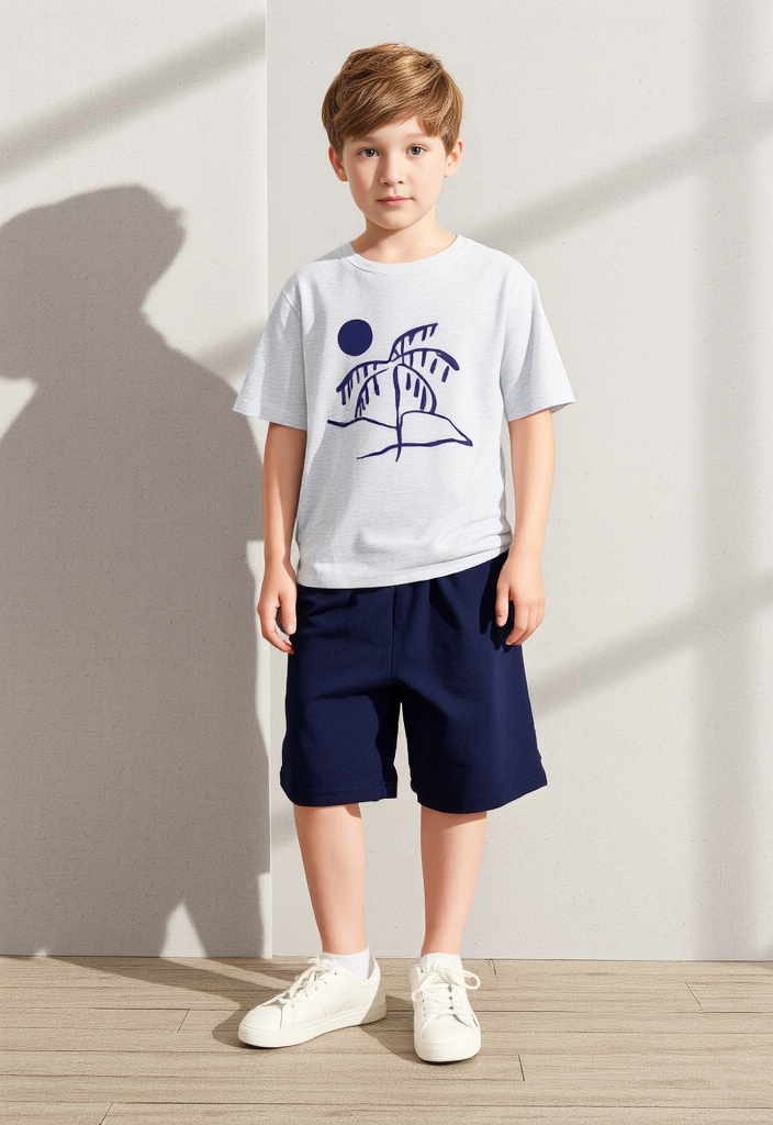Palm Tree Graphic T-Shirt & Navy Shorts Set