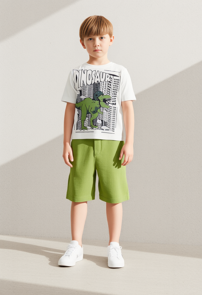 Dinosaur City Graphic T-Shirt & Green Shorts Set