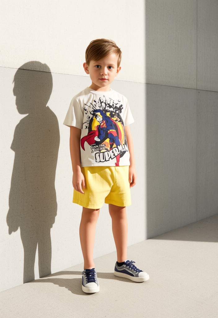 Superman Comic Graphic T-Shirt & Yellow Shorts Set