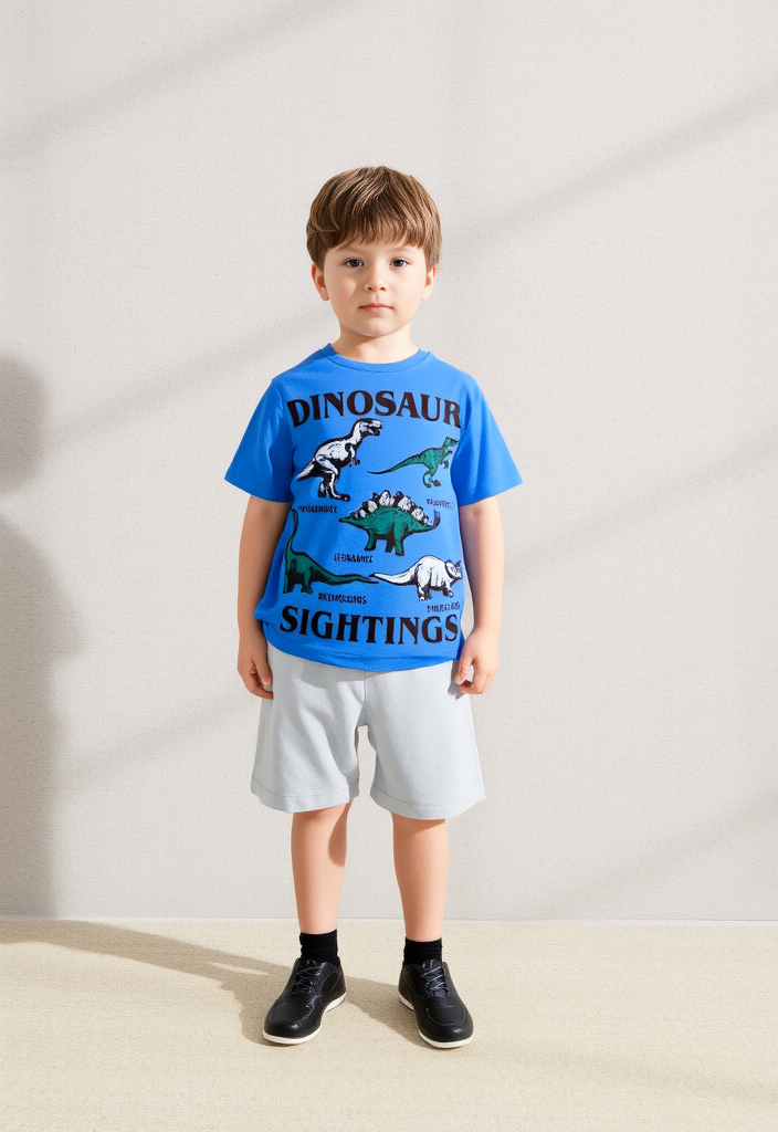 Dinosaur Sightings Blue T-Shirt & Light Grey Shorts Set
