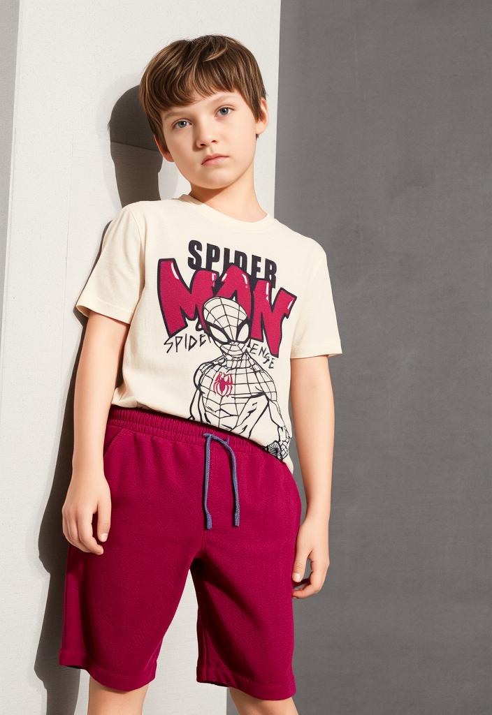 Spider-Man Sketch T-Shirt & Burgundy Shorts Set