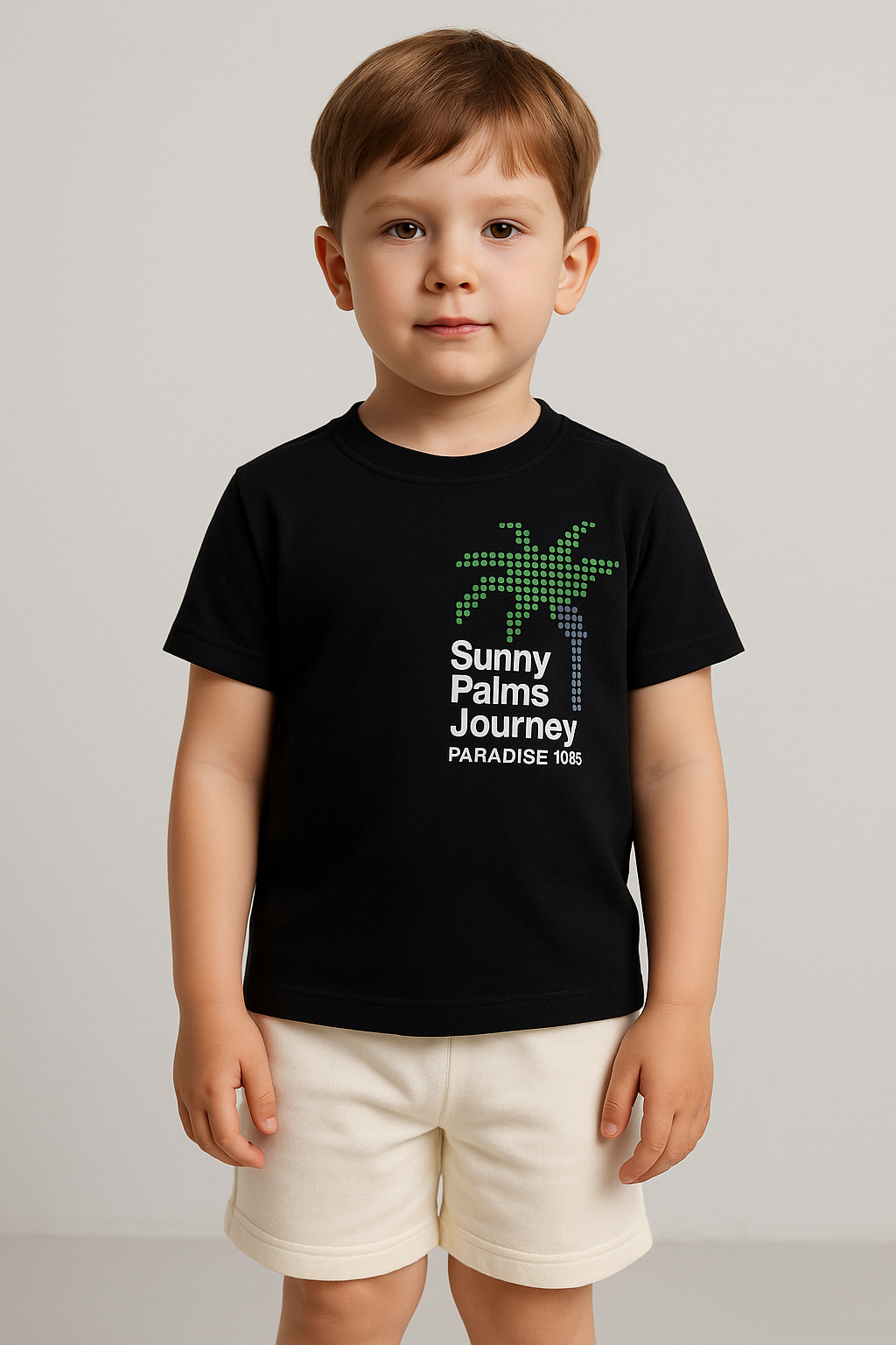 Sunny Palms Graphic T-Shirt & Cream Shorts Set