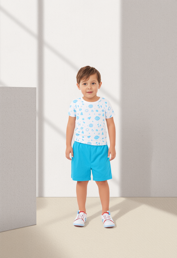 Space Print Blue Shorts Baby Set