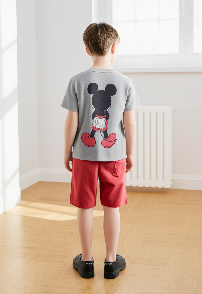 Mickey Mouse Boys’ T-Shirt & Shorts Set – Grey & Red